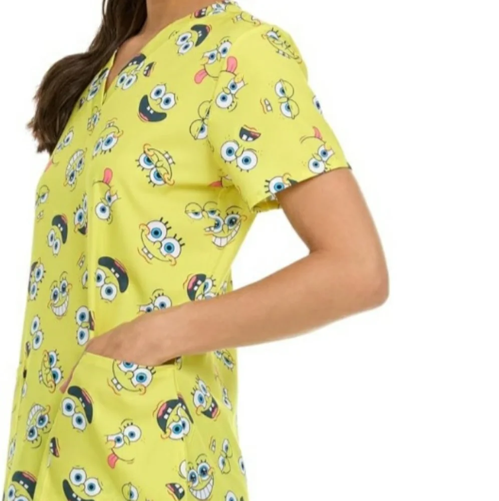 women XL v neck sponge bob scrub top with two front pockets brand new - Picture 3 of 4